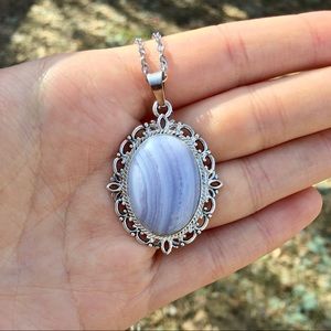 Large Gemstone Necklace Elegant Blue Lace Agate